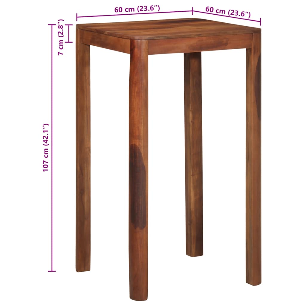 Table de bar 60 x 60 x 107 cm bois massif d'acacia