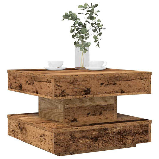 Table basse rotative à 360 degrés vieux bois 50x50x34,5 cm