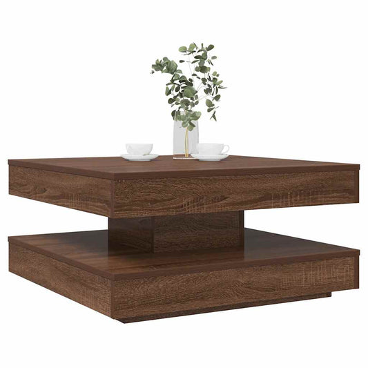 Table basse rotative à 360 degrés chêne marron 70x70x34,5 cm