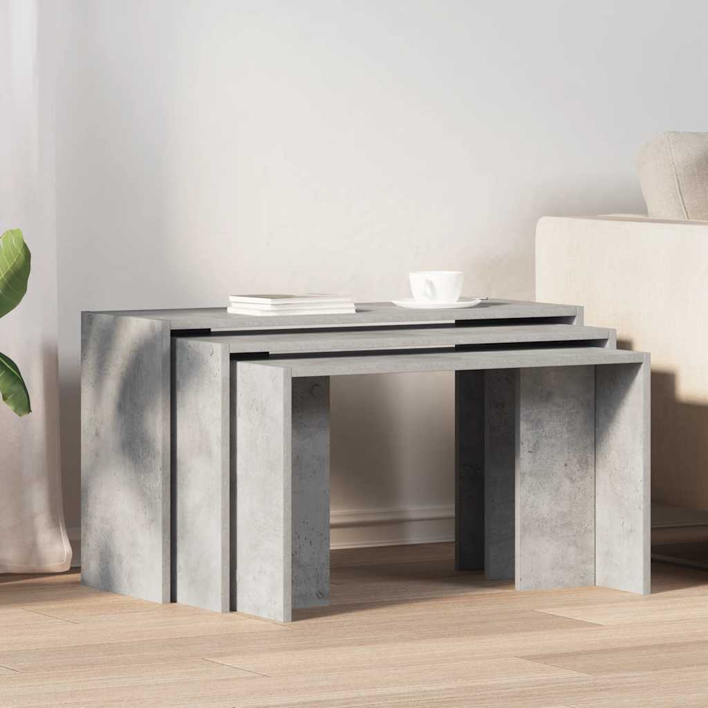 Tables gigognes 3 pcs gris béton bois d'ingénierie