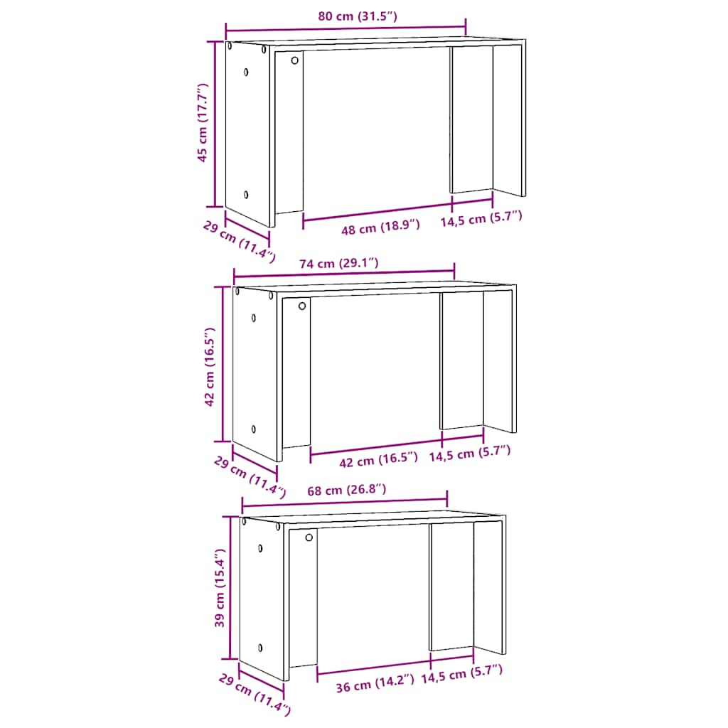 Tables gigognes 3 pcs gris béton bois d'ingénierie