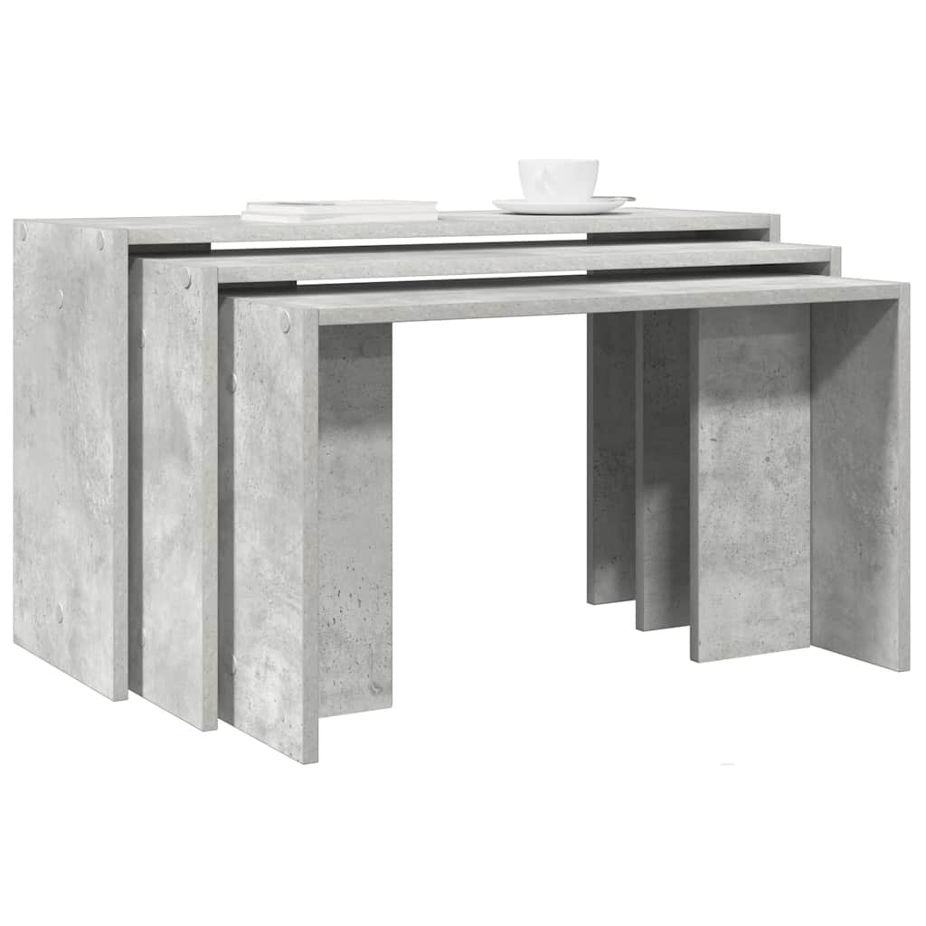 Tables gigognes 3 pcs gris béton bois d'ingénierie