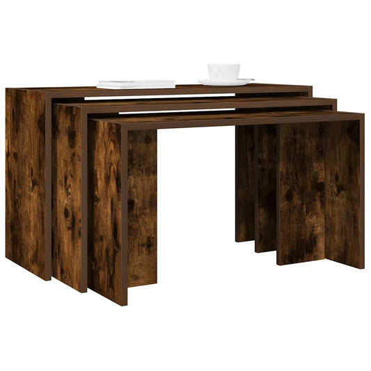 Tables gigognes 3 pcs chêne fumé bois d'ingénierie