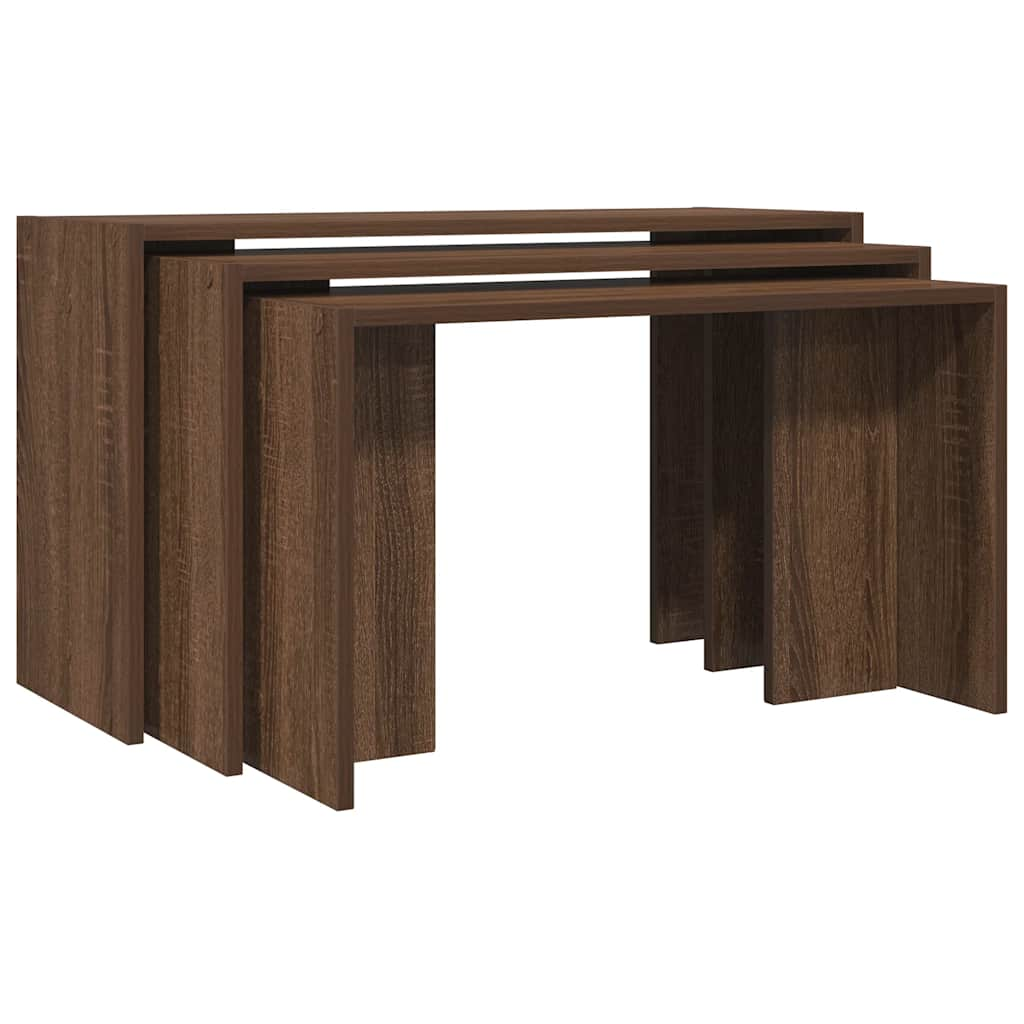 Tables gigognes 3 pcs chêne marron bois d'ingénierie