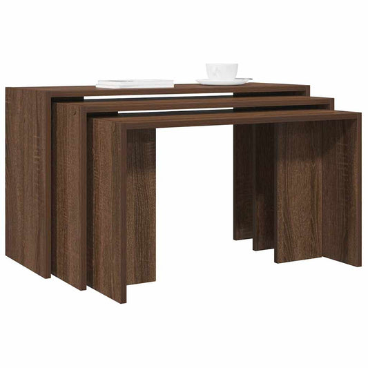 Tables gigognes 3 pcs chêne marron bois d'ingénierie