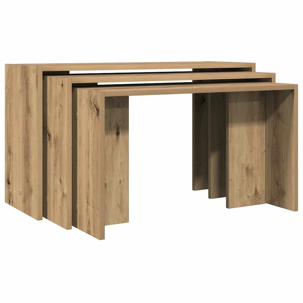 Tables gigognes 3 pcs chêne artisanal bois d'ingénierie