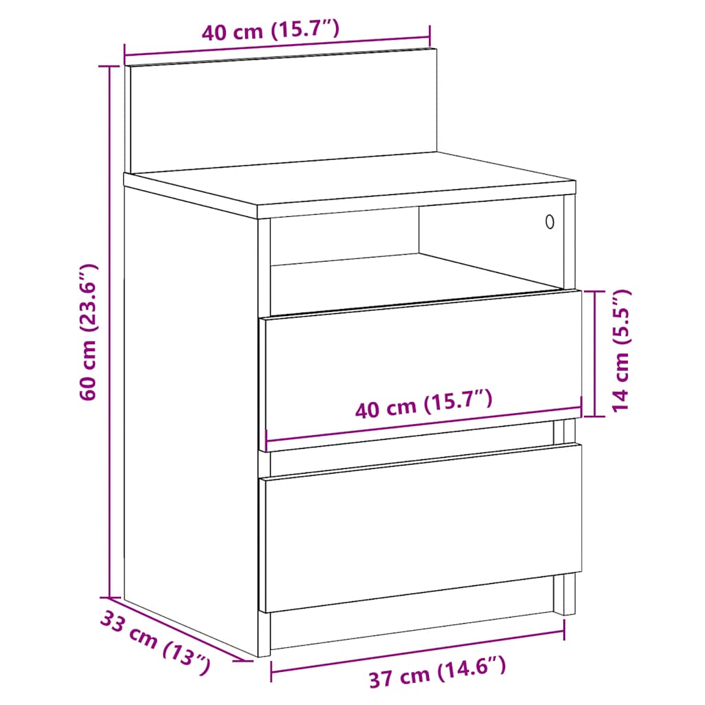 Table de chevet avec 2 tiroirs blanc 40x33x60 cm