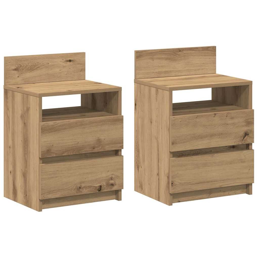 Tables de chevet 2 pcs et 2 tiroirs chêne artisanal 40x33x60 cm