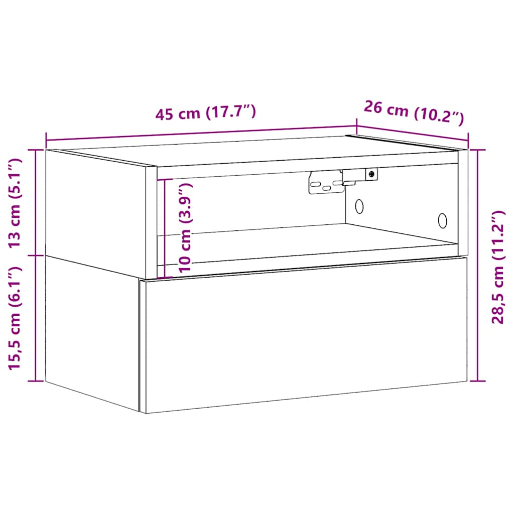 Table de chevet murale blanc 45x26x28,5 cm