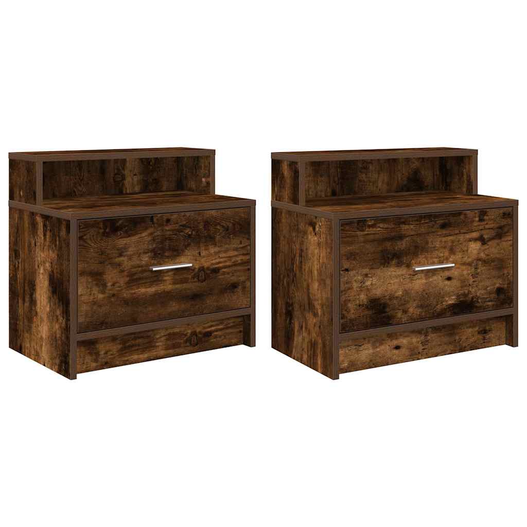 Tables de chevet avec tiroir 2 pcs chêne fumé 51x31x47 cm