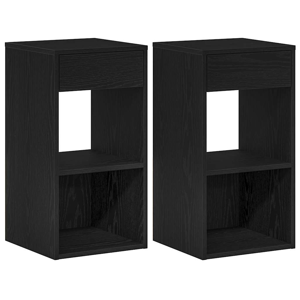 Tables de chevet avec tiroir 2 pcs chêne noir 35x34x66,5 cm