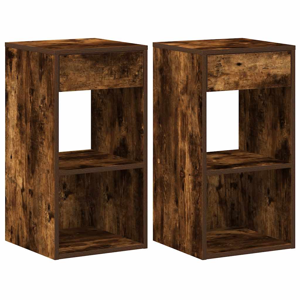 Tables de chevet avec tiroir 2 pcs chêne fumé 35x34x66,5 cm