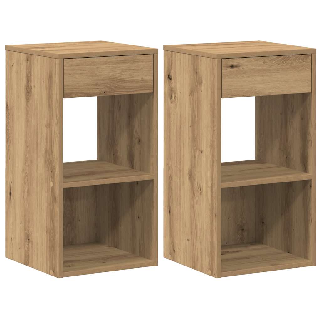 Tables de chevet avec tiroir 2 pcs chêne artisanal 35x34x66,5cm