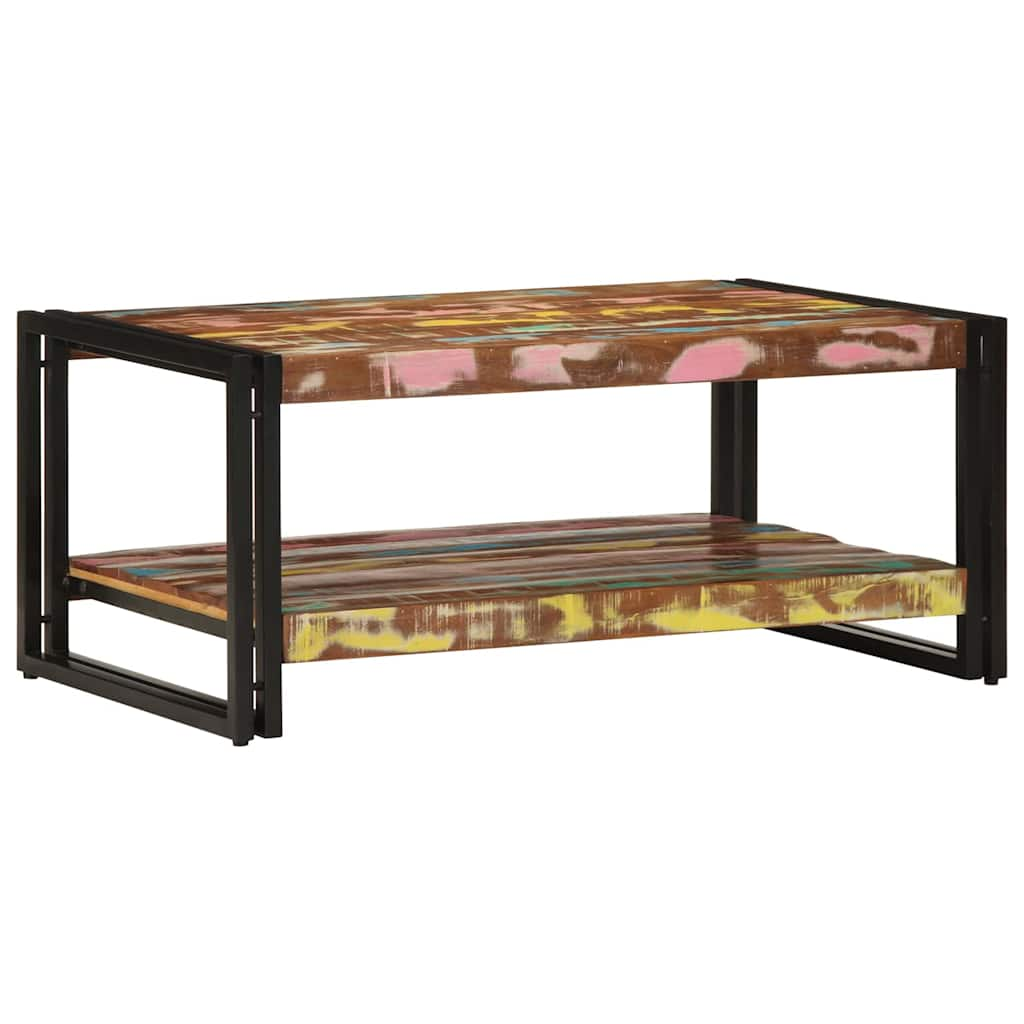 Table basse multicolore 90x50x38 cm bois de récupération massif