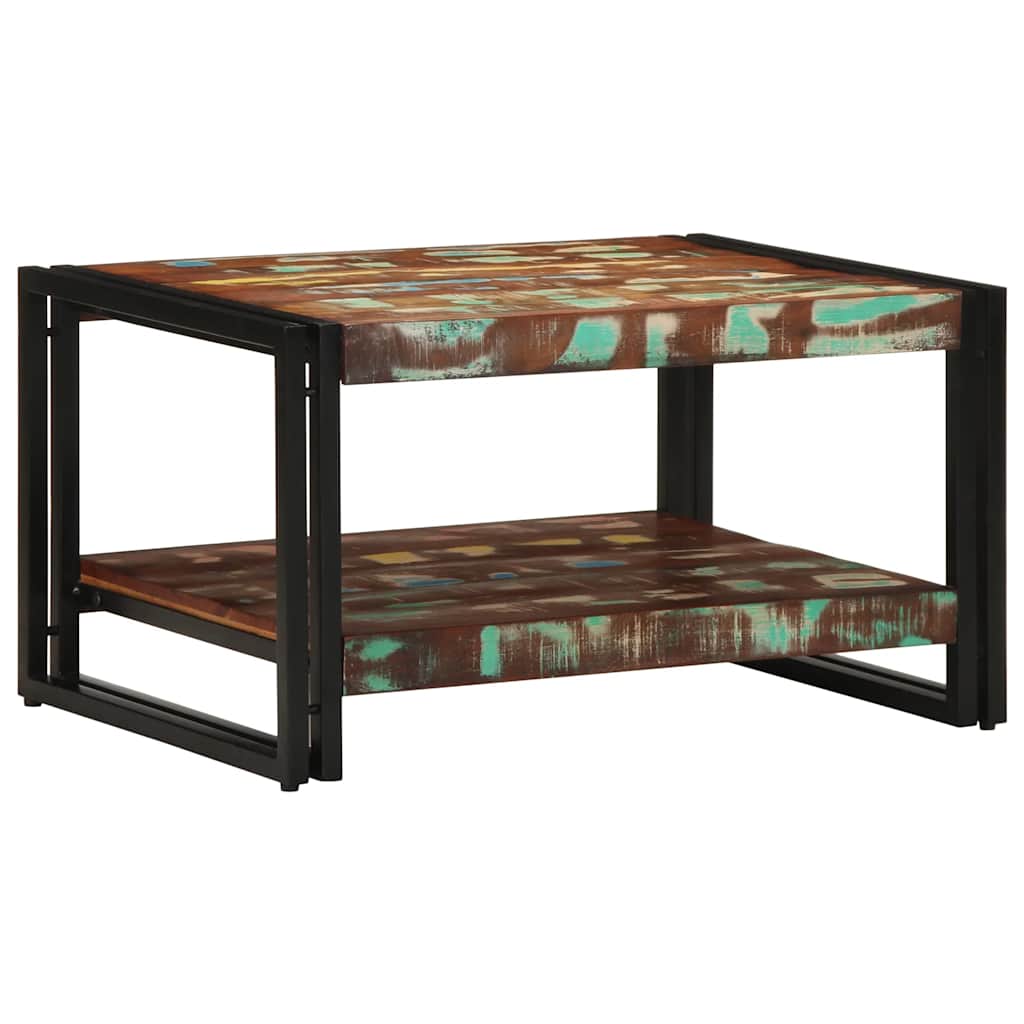 Table basse multicolore 70x50x38 cm bois de récupération massif