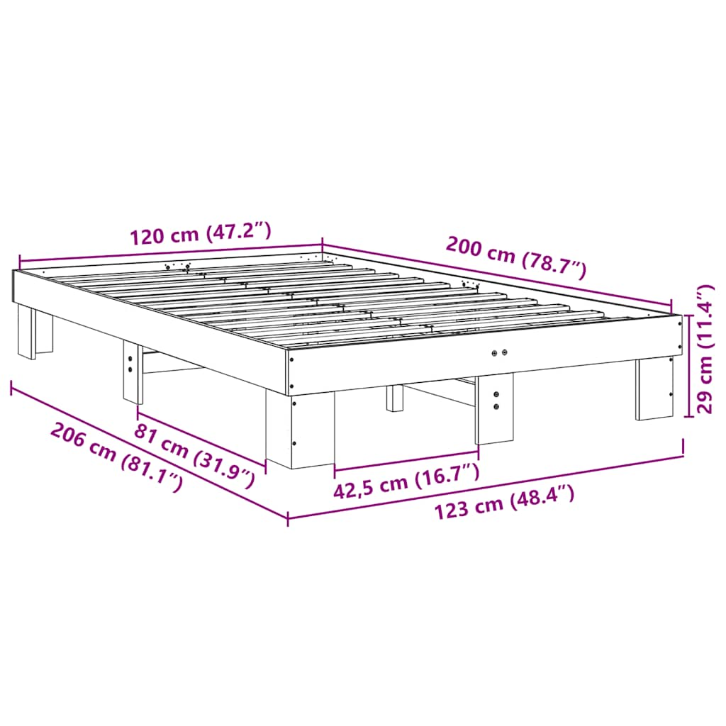 Cadre de lit sans matelas 120x200 cm bois massif de chêne