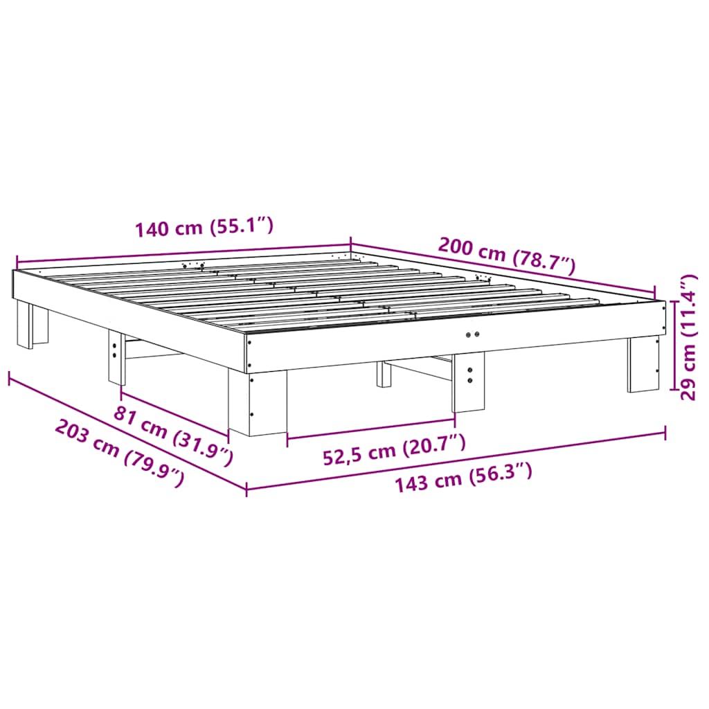 Cadre de lit sans matelas 140x200 cm bois massif de chêne