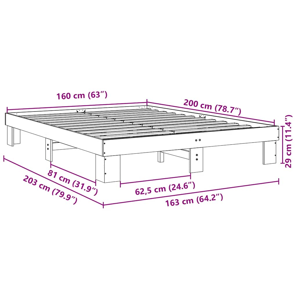 Cadre de lit sans matelas 160x200 cm bois massif de chêne