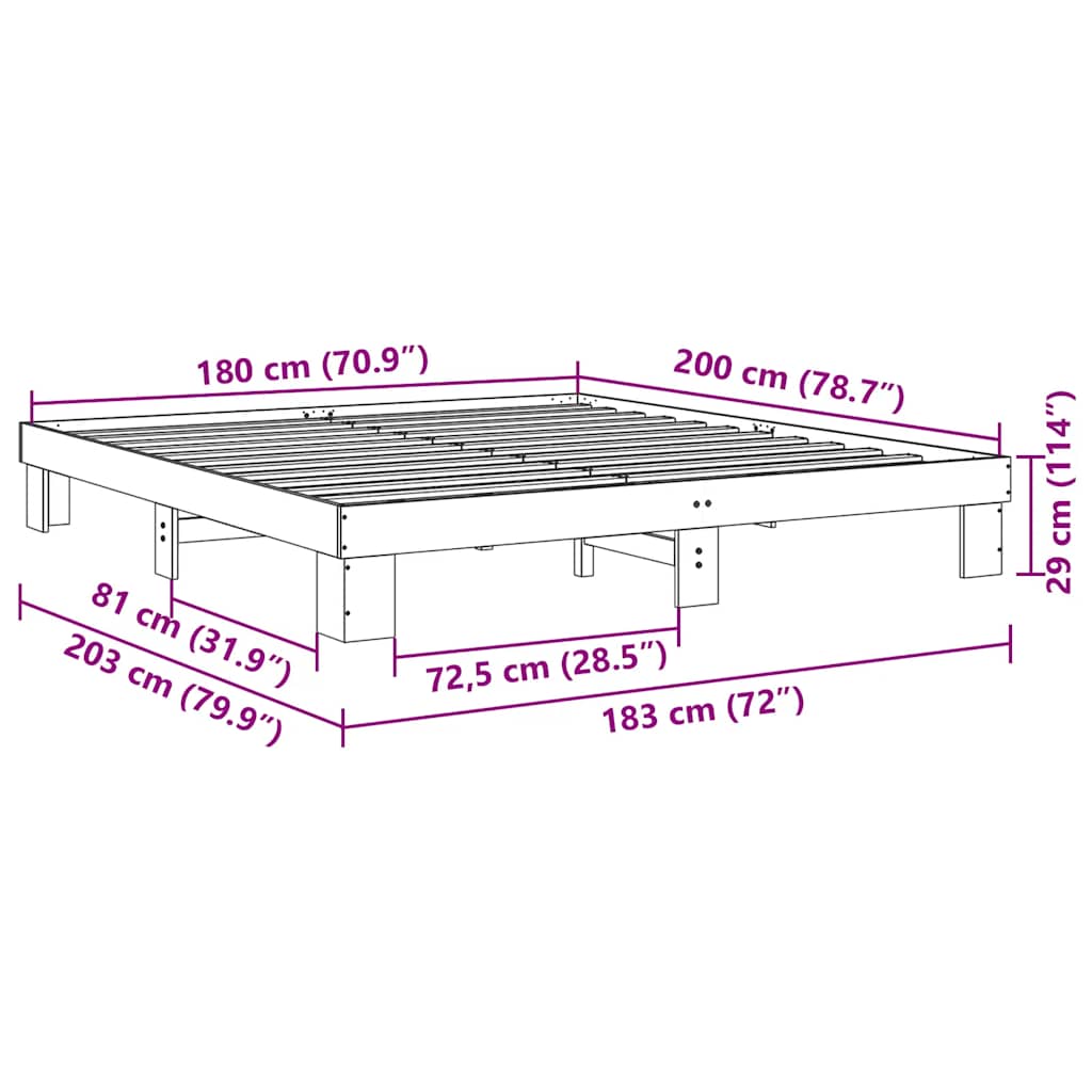 Cadre de lit sans matelas 180x200 cm bois massif de chêne