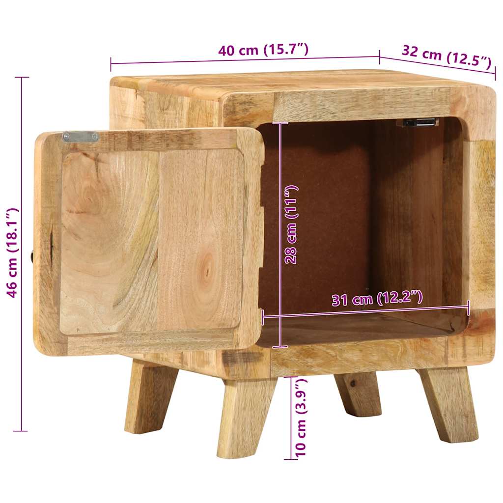 Table de chevet 40x32x46 cm bois de manguier massif brut