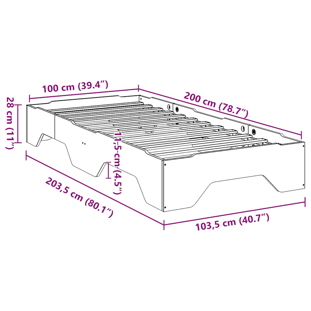 Cadre de lit sans matelas empilable blanc 100x200cm bois massif