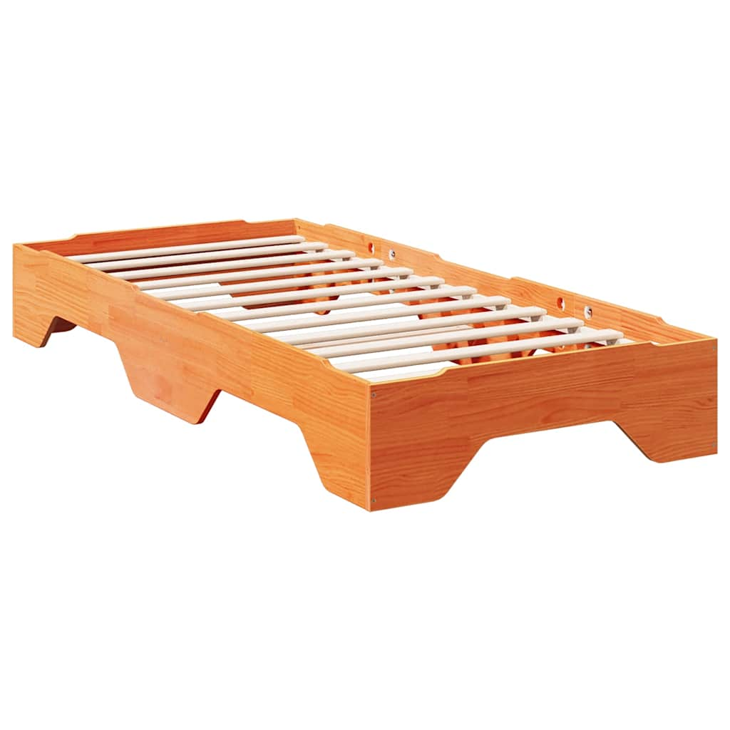 Cadre de lit sans matelas empilable cire marron 100x200 cm