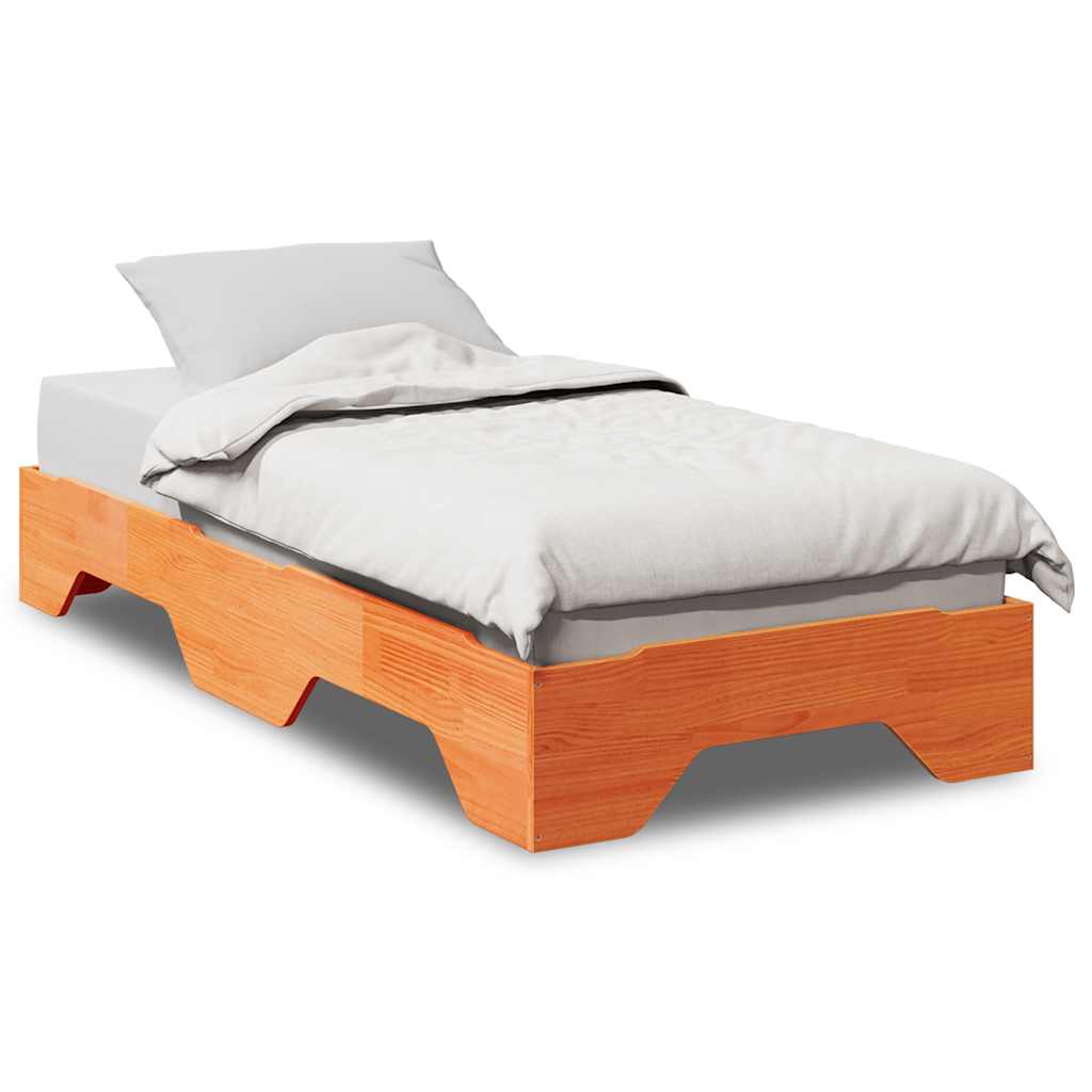 Cadre de lit sans matelas empilable cire marron 100x200 cm