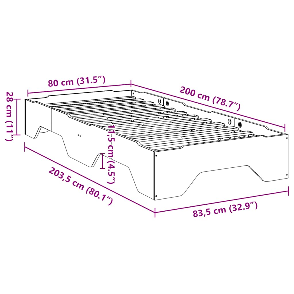 Cadre de lit sans matelas empilable 80x200 cm bois massif