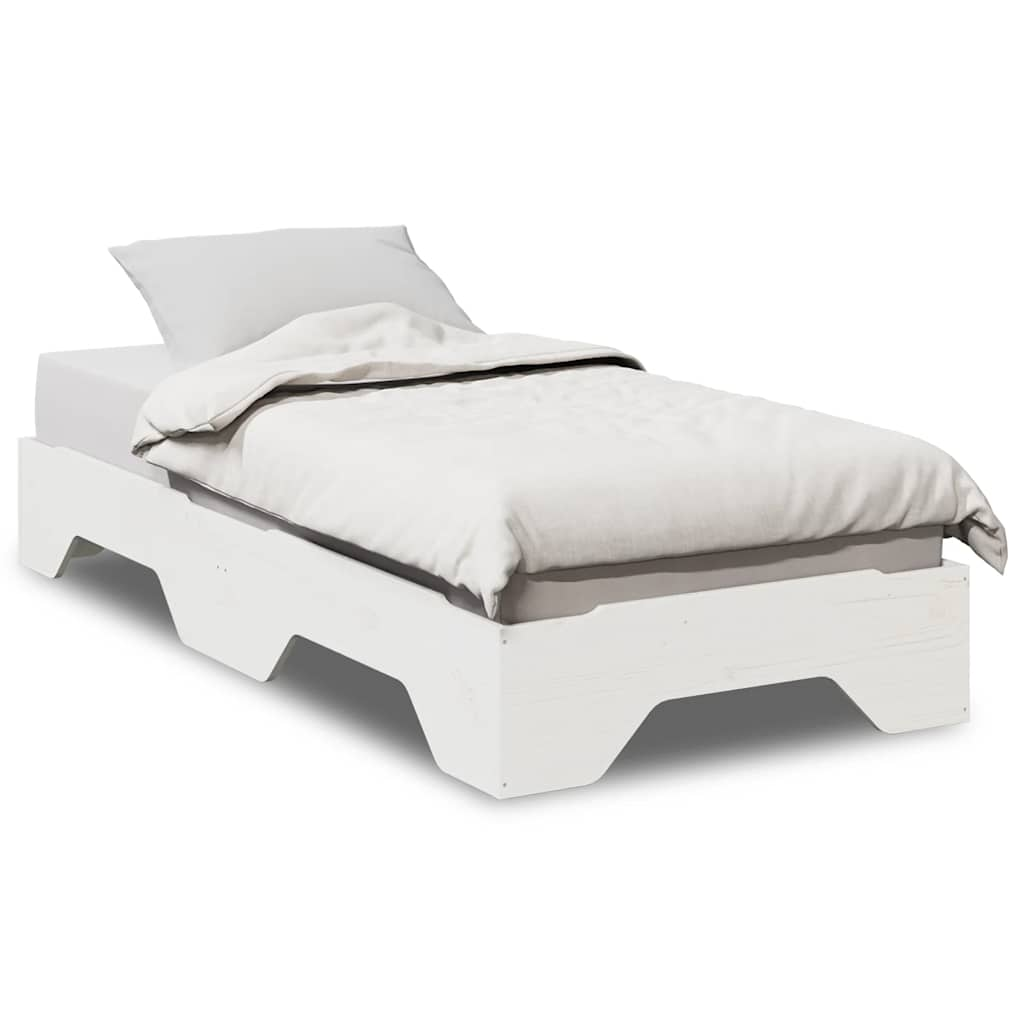 Cadre de lit sans matelas empilable blanc 90x190 cm bois massif