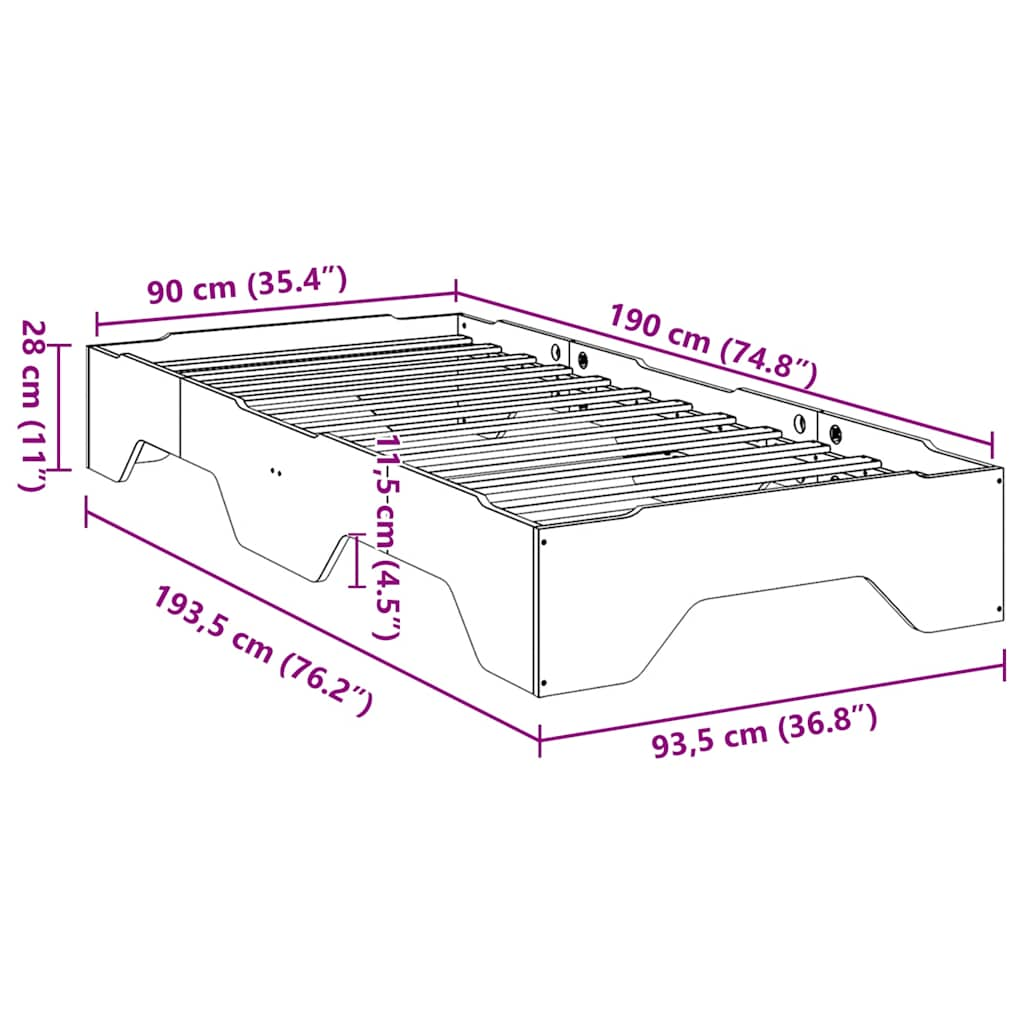 Cadre de lit sans matelas empilable blanc 90x190 cm bois massif