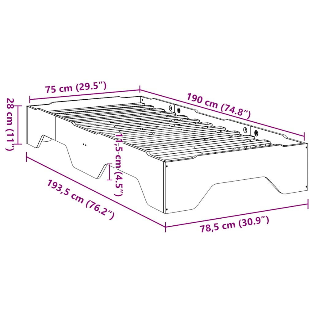 Cadre de lit sans matelas empilable cire marron 75x190 cm