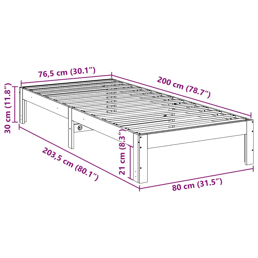 Cadre de lit sans matelas cire marron 80x200 cm bois pin massif