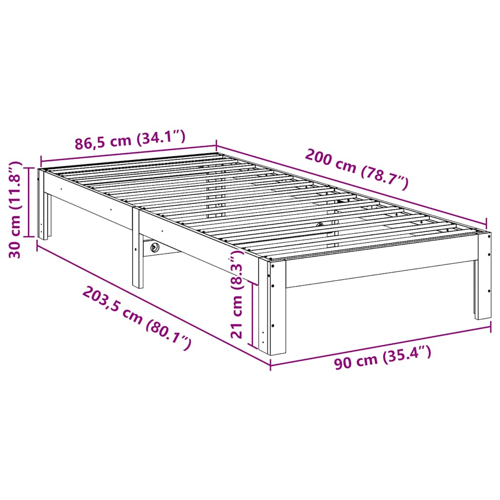 Cadre de lit sans matelas blanc 90x200 cm bois de pin massif