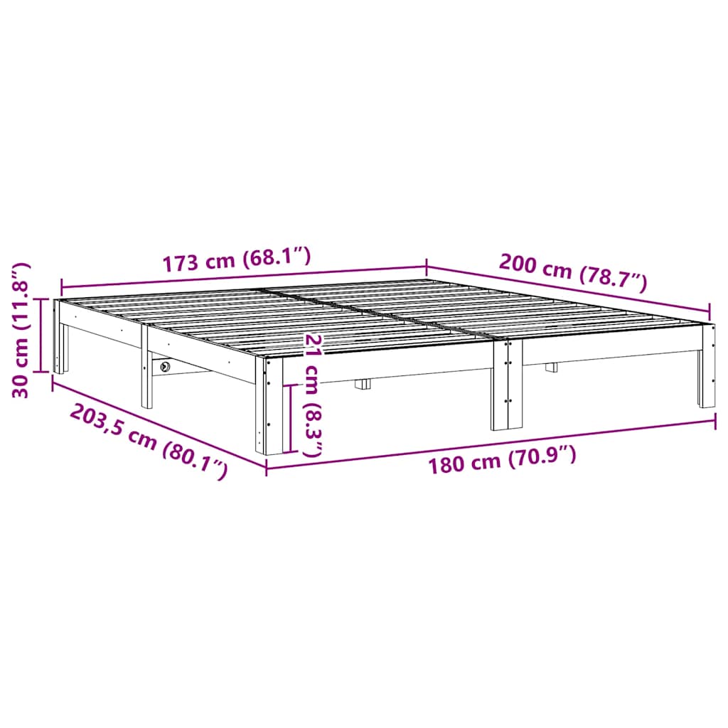 Cadre de lit sans matelas cire marron 180x200cm bois pin massif