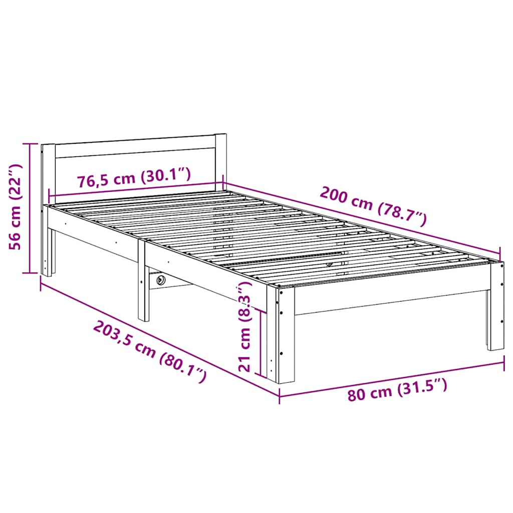 Cadre de lit sans matelas 80x200 cm bois massif de pin