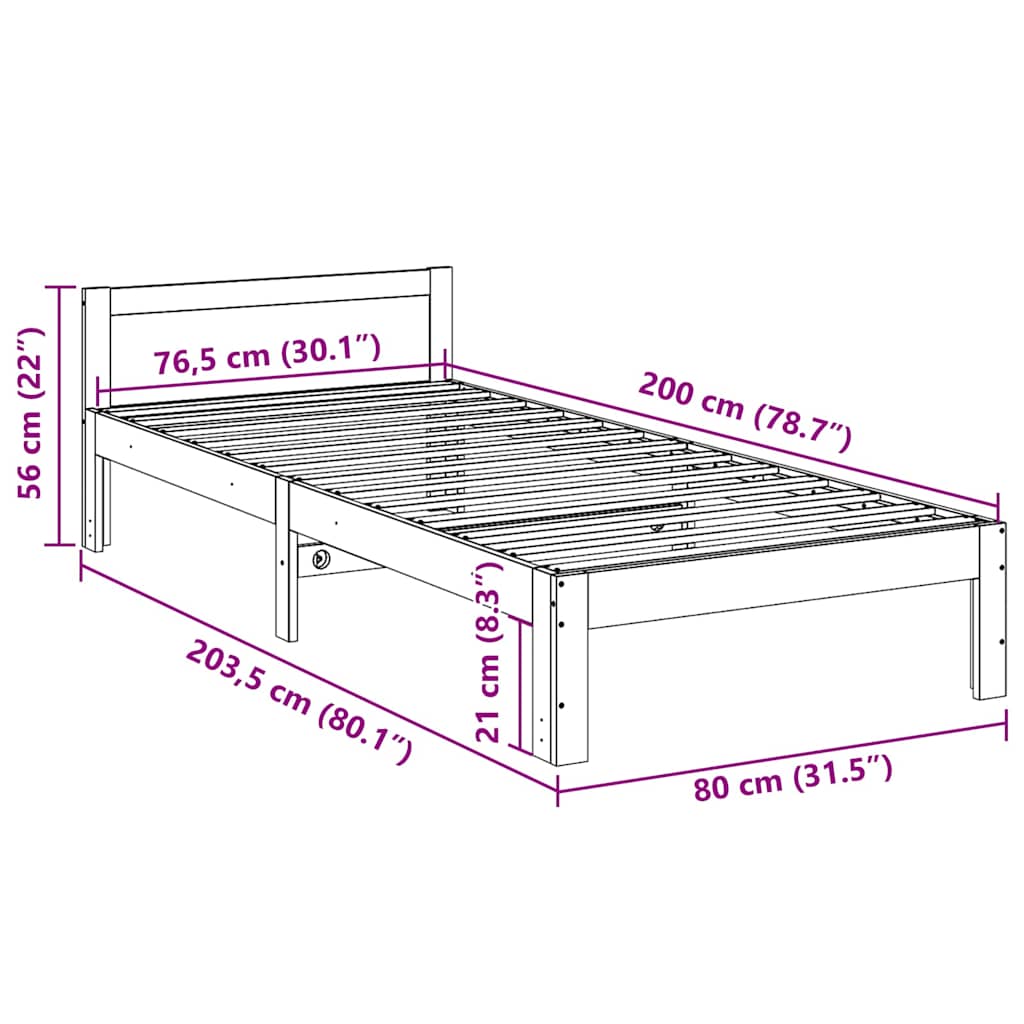 Cadre de lit sans matelas blanc 80x200 cm bois massif de pin