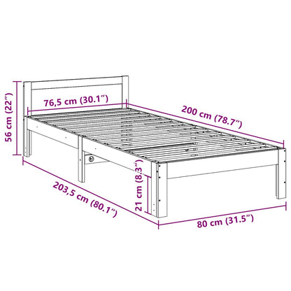 Cadre de lit sans matelas blanc 80x200 cm bois massif de pin