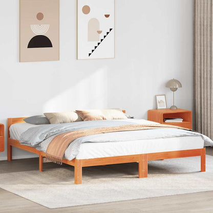 Cadre de lit sans matelas cire marron 160x200cm bois pin massif