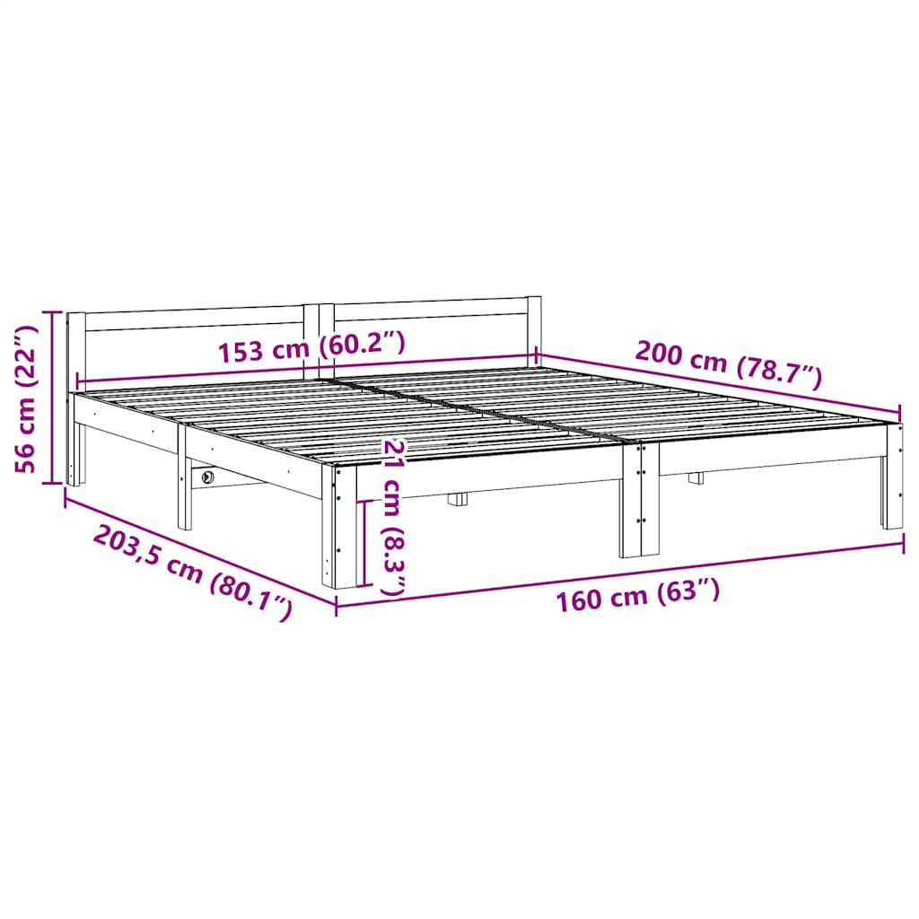 Cadre de lit sans matelas cire marron 160x200cm bois pin massif