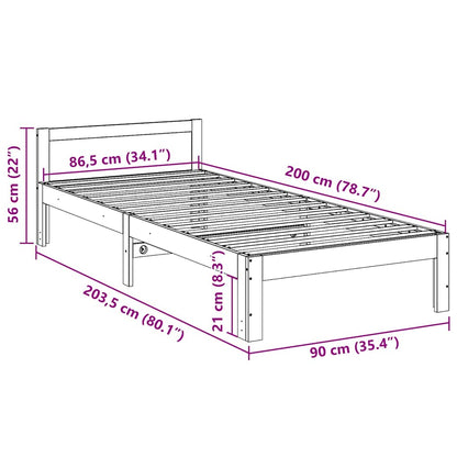 Cadre de lit sans matelas blanc 90x200 cm bois de pin massif