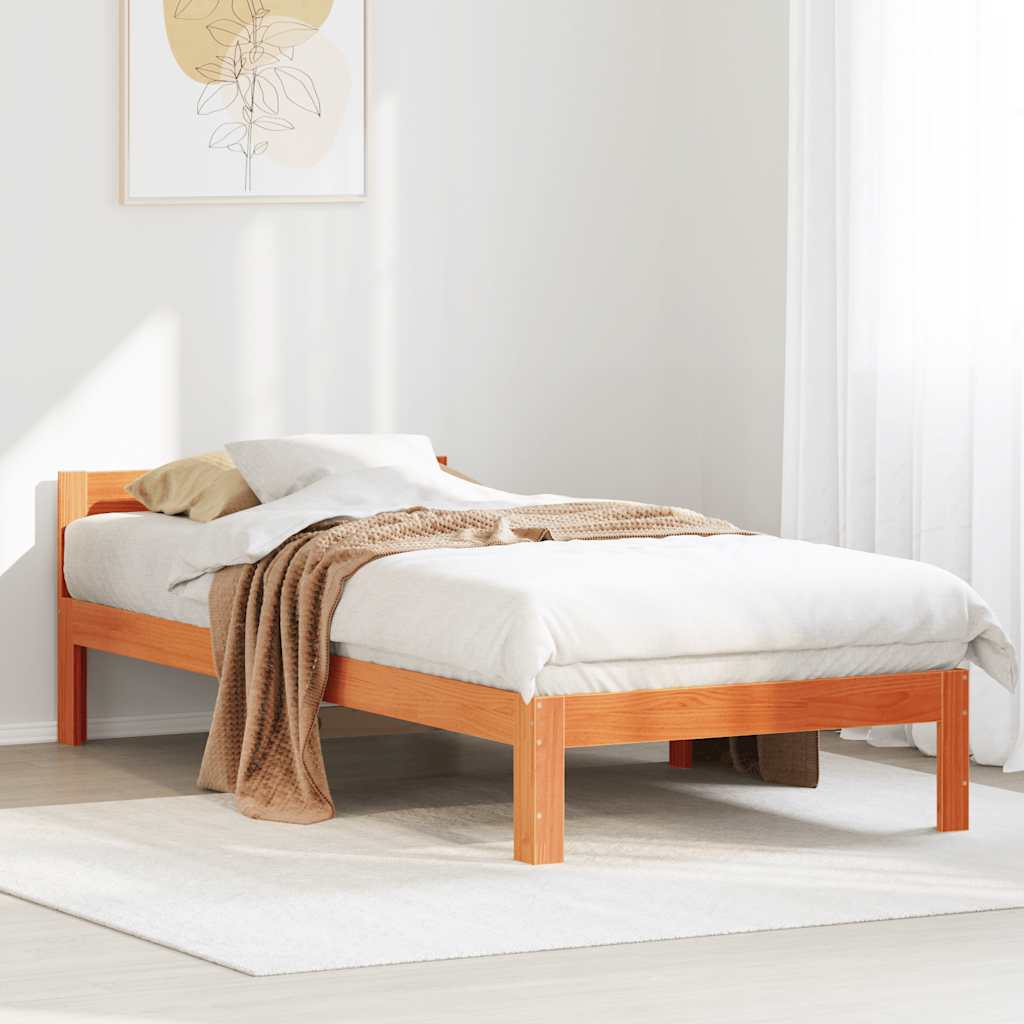 Cadre de lit sans matelas cire marron 90x200 cm bois pin massif