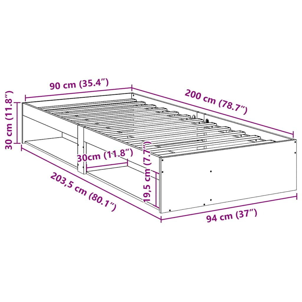 Lit de jour sans matelas 90x200 cm bois de pin massif