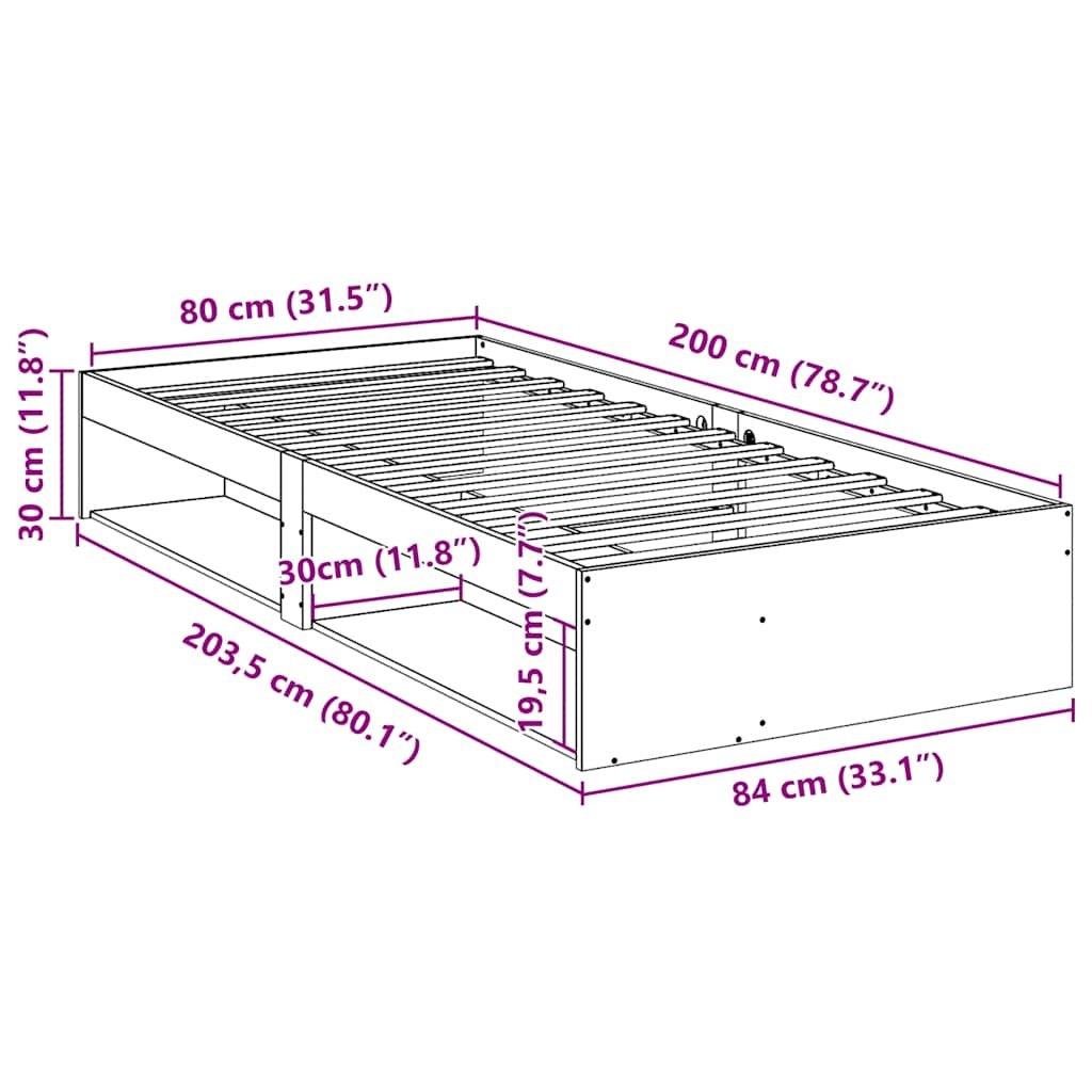 Lit de jour sans matelas 80x200 cm bois de pin massif