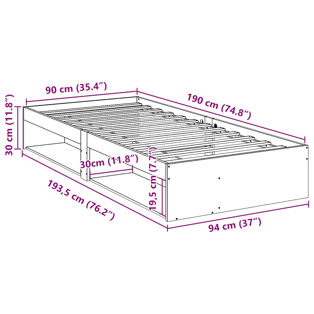 Lit de jour sans matelas 90x190 cm bois de pin massif