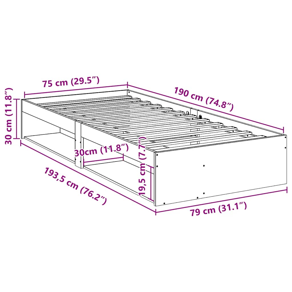 Lit de jour sans matelas 75x190 cm bois de pin massif