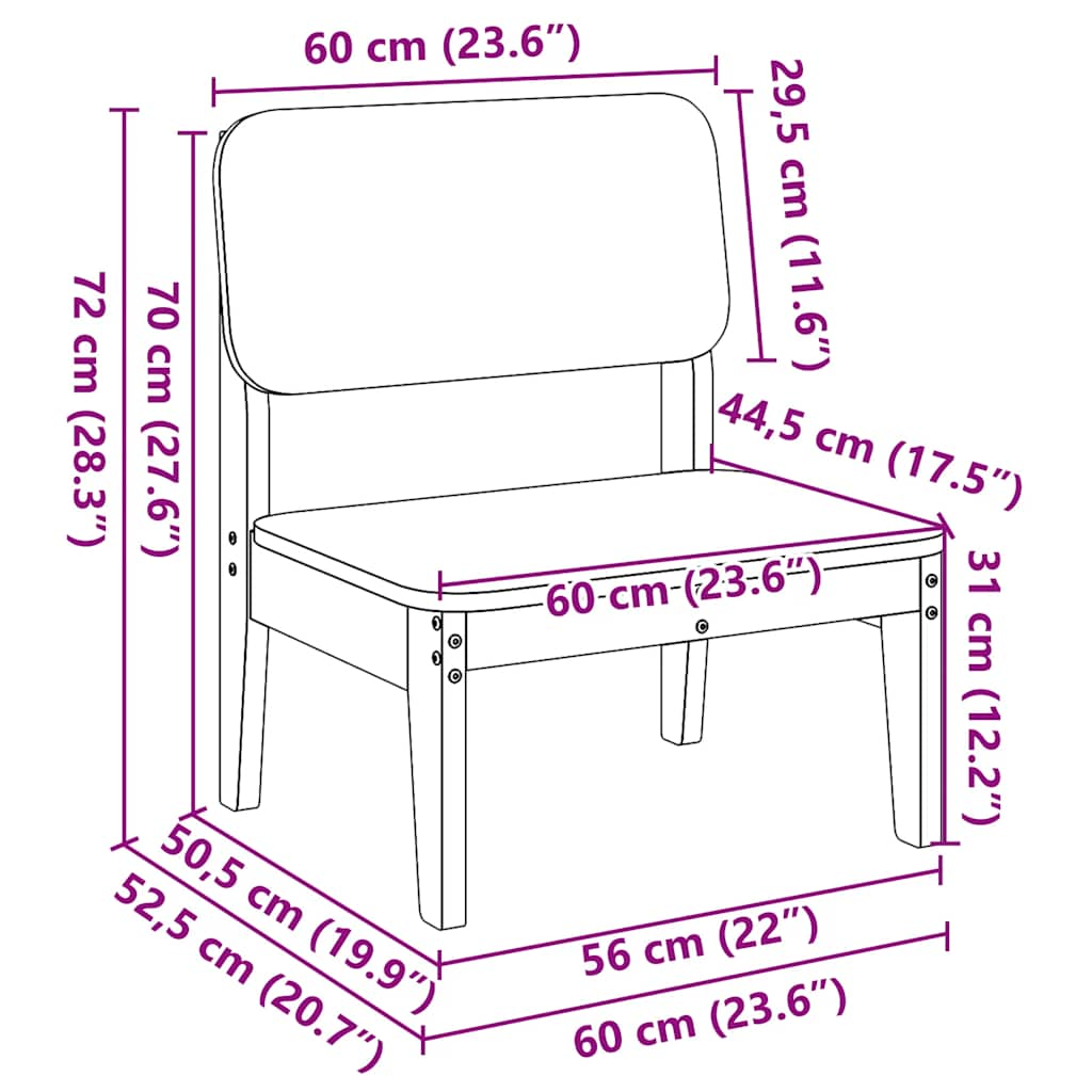 Chaises de jardin lot de 2 60x52,5x72 cm bois massif de pin