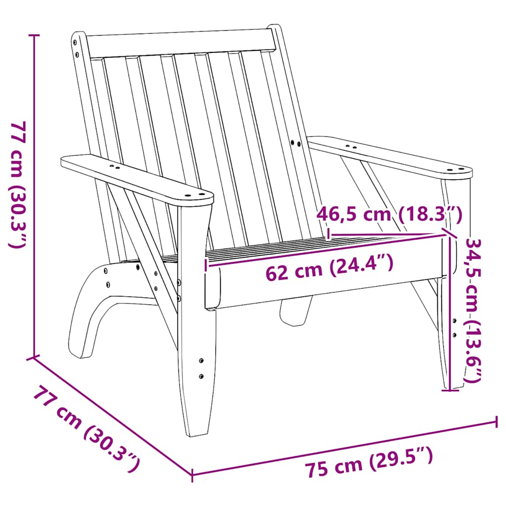 Chaises de jardin adirondack lot de 2 75x77x77 cm