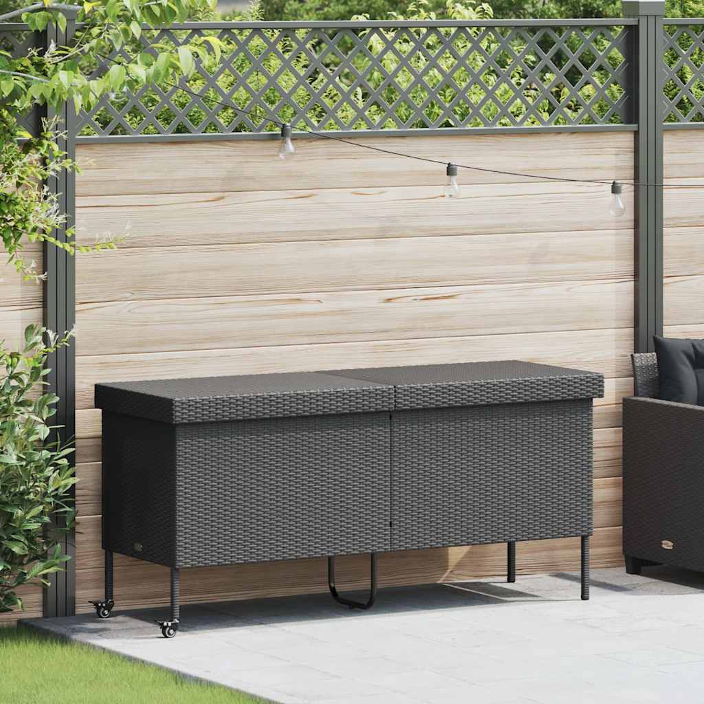 Boîte de rangement de jardin et roues noir résine tressée