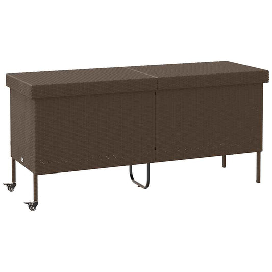 Boîte rangement jardin roues marron 160x55x75 cm résine tressée