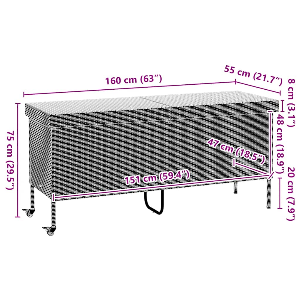 Boîte de rangement de jardin et roues gris résine tressée